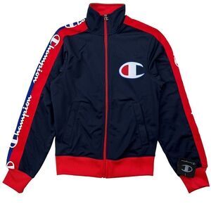 New Champion Men Navy Blue Full Zip Jacket Sport Athletic Red Cuffs Logo US XS